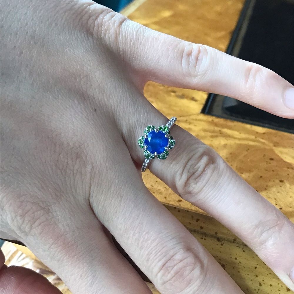 Blue Spinel Chrome Diopside Sterling Silver Ring Size 6 - Picture 3 of 8